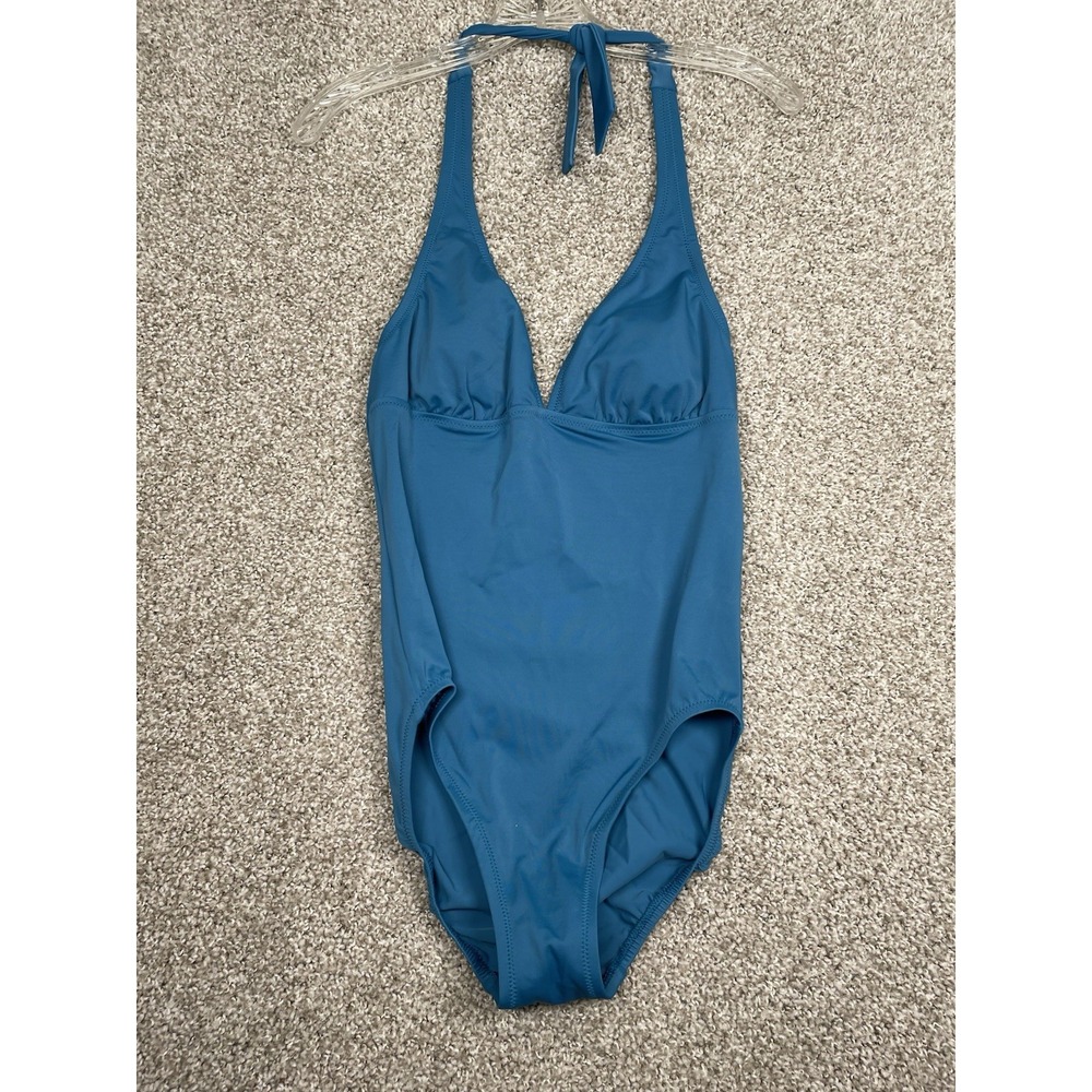 Lands' End One Piece Swimsuit Sz 4 Deep Lagoon Blue Halter V-Neck Wirefree NWT